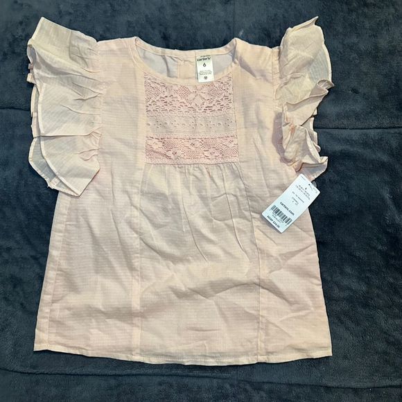 Carter's Girls Pink Eyelet Ruffle Top, Fully Lined, Size 6, Casual Blouse - Picture 2 of 8